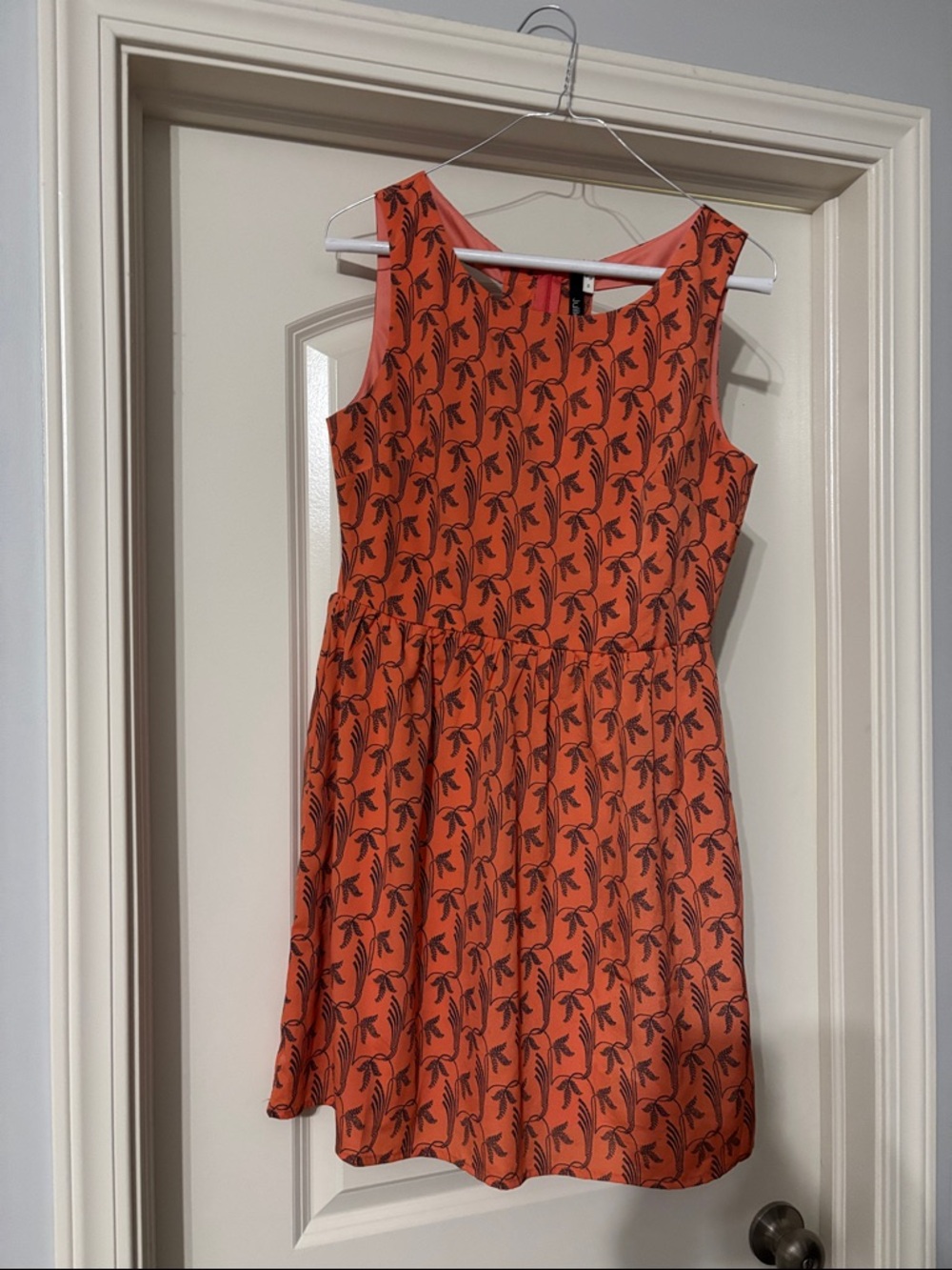 Women’s Orange Palm-Print Sleeveless Dress